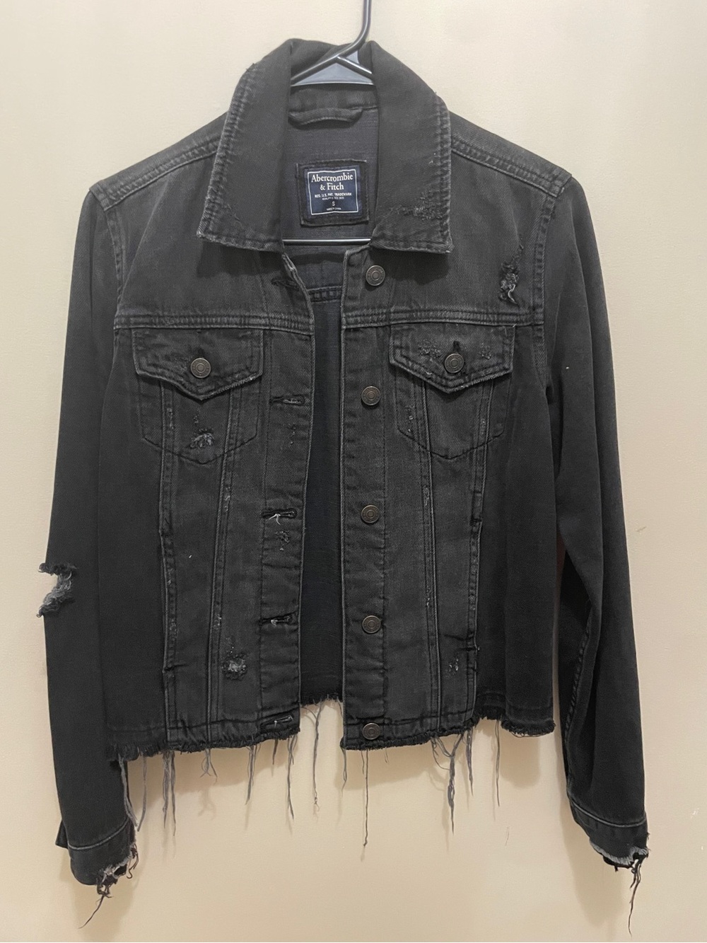 Abercrombie & Fitch Black Distressed Denim Jacket